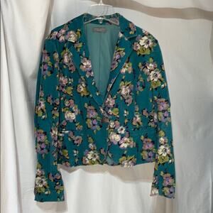 Kate Hill 8 teal floral fitted blazer euc